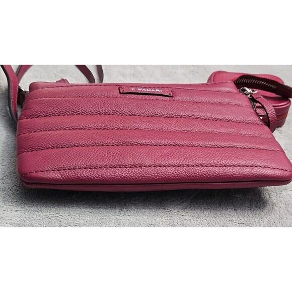 T Tahari Metro Crossbody Bag Leather Deep Red With Side Pouch Tassel - Picture 10 of 10